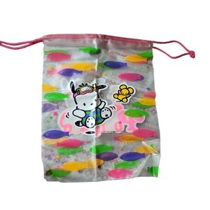 VTG Pochacco 1995 Swimsuit Carrier Drawstring Bag Fish Beach Wetbag Sanrio